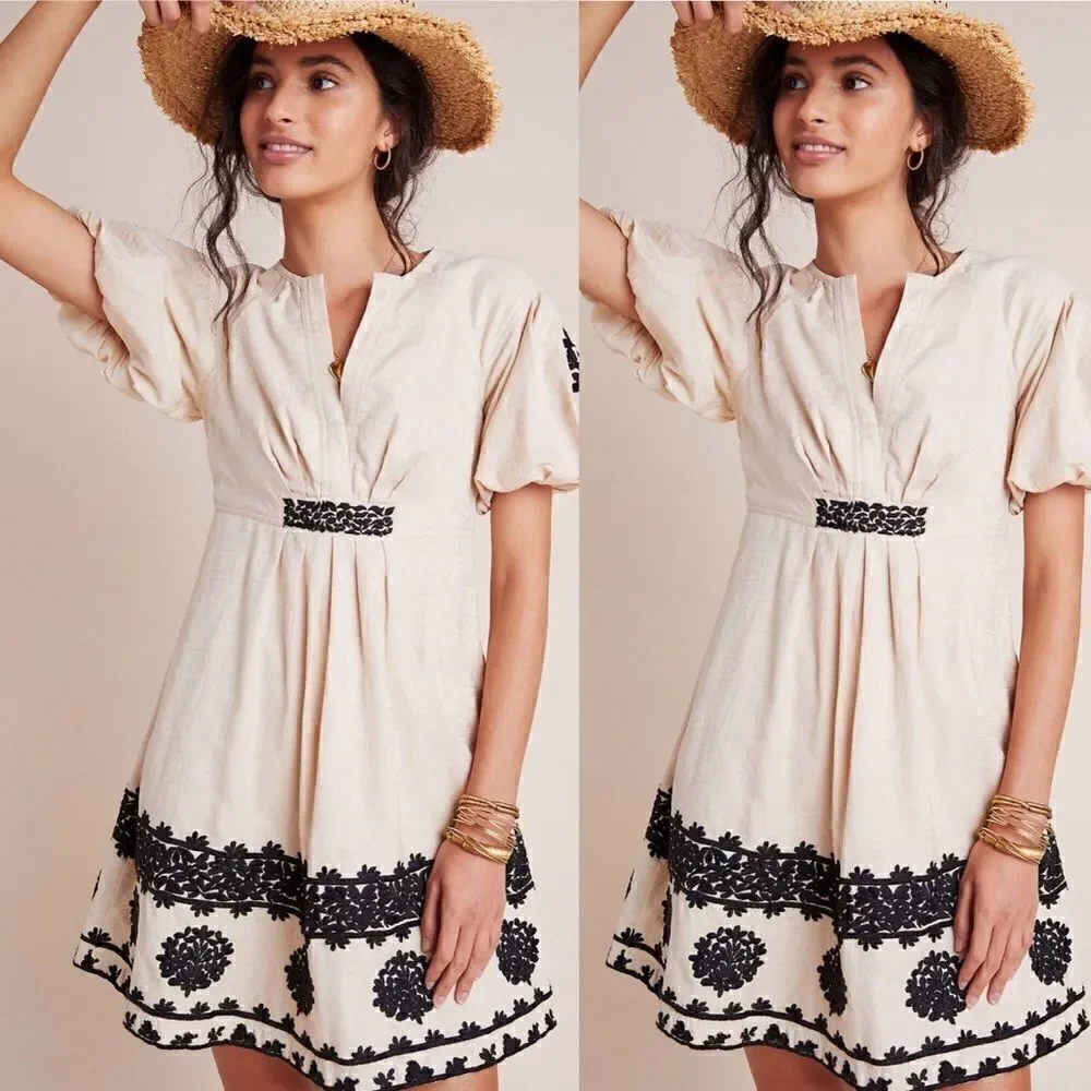 ANTHROPOLOGIE Orla Embroidered Mini Dress